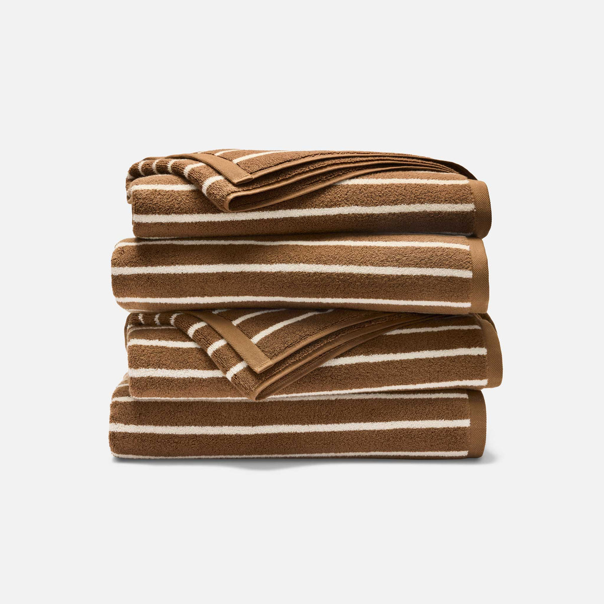 Super-Plush Set of 4 Bath Towel Bundle - Striped Nutmeg
